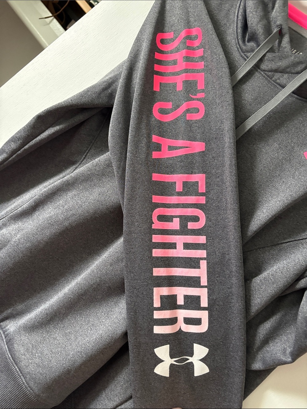 Under Armour Dark Gray Hoodie with Pink Accents - Picture 2 of 7